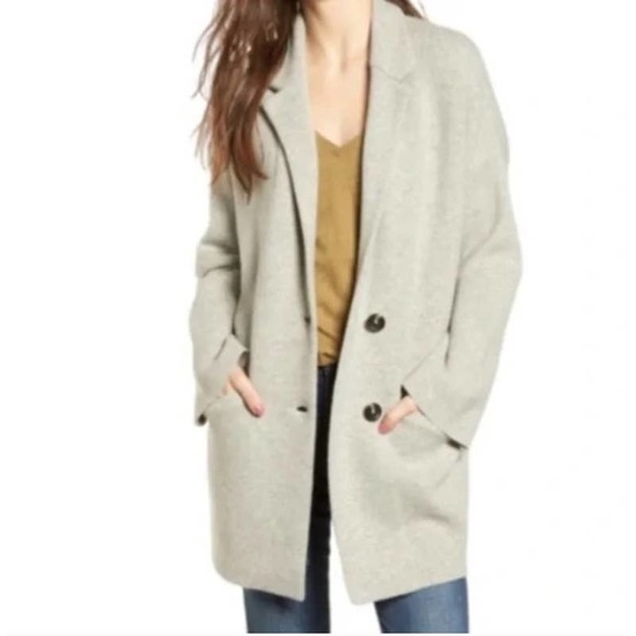Madewell Sweaters - Madewell Gray Sweater Two Button 100% Merino Wool Blazer Size S